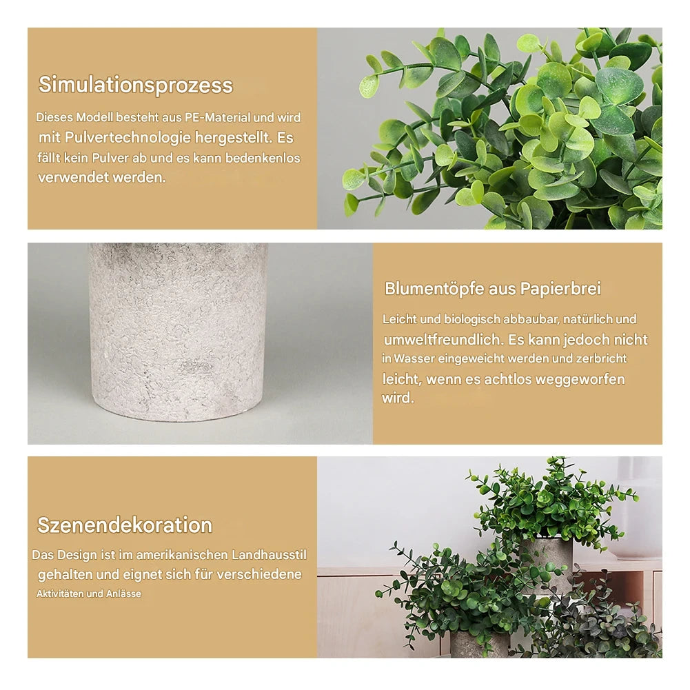 Künstliche Mini Topfpflanzen für Wohnung Büro Wohnzimmer Dekoration