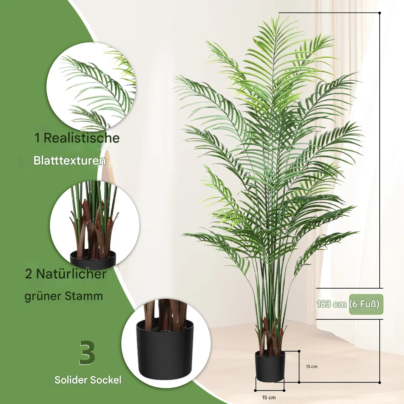 Künstliche Areca Palme für Wohnzimmer Büro tropische Raumdekoratio