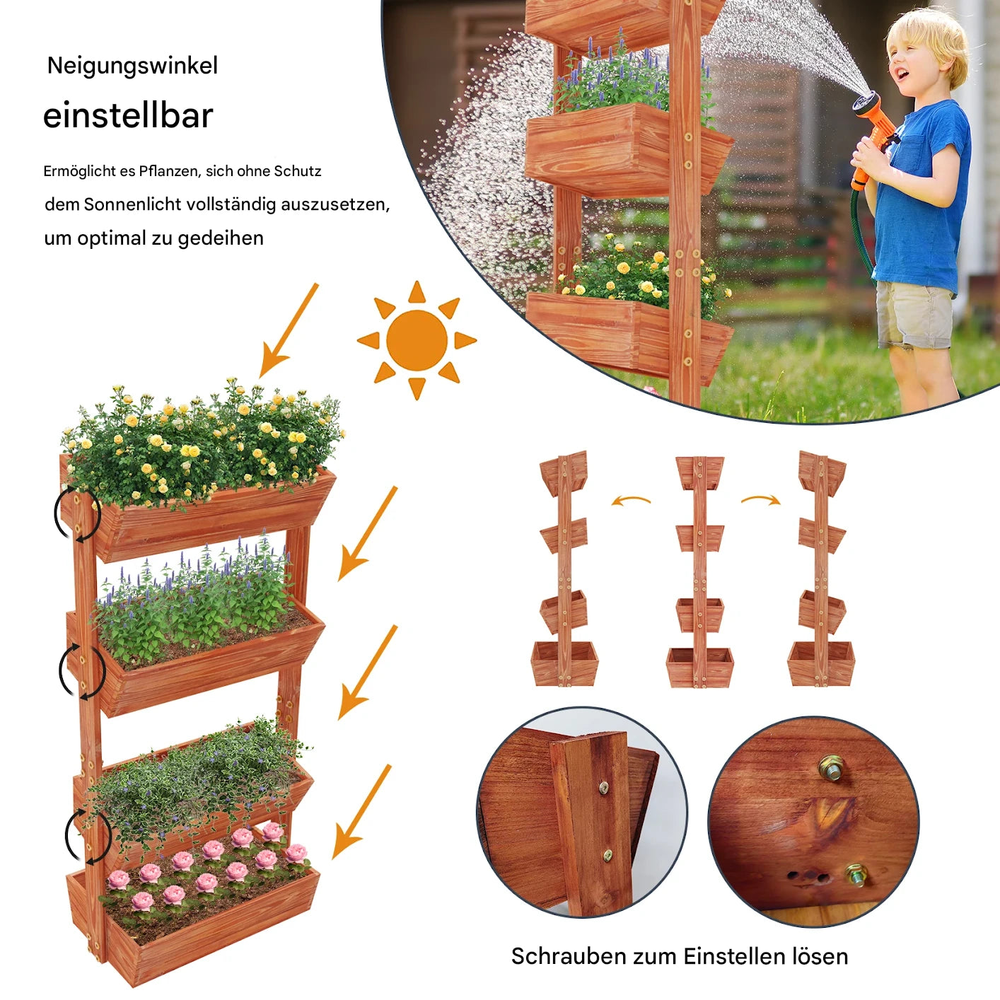 Holz Pflanzregal mit vier Ebenen für Garten Pflanzen