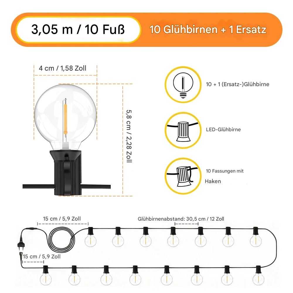 LED G40 Lichterkette für Garten, Party & Weihnachten