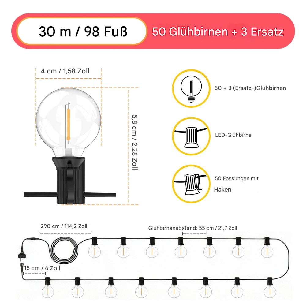 LED G40 Lichterkette für Garten, Party & Weihnachten
