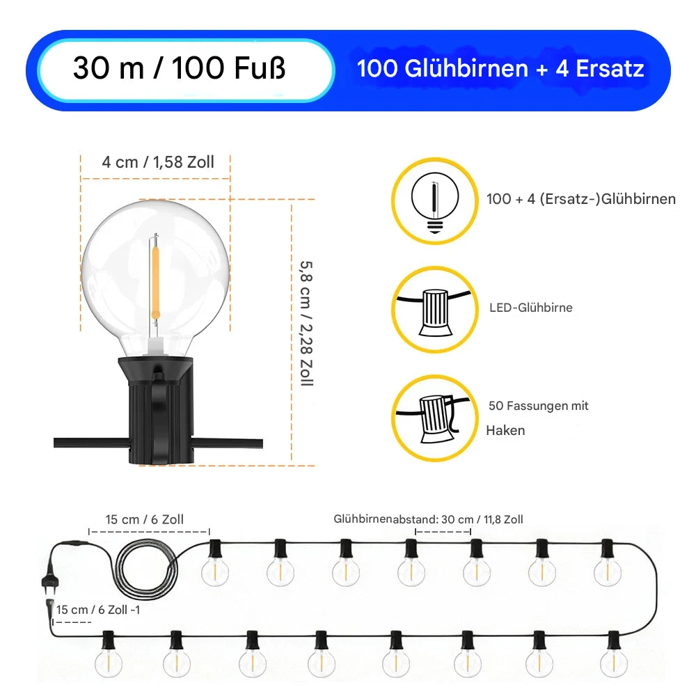 LED G40 Lichterkette für Garten, Party & Weihnachten