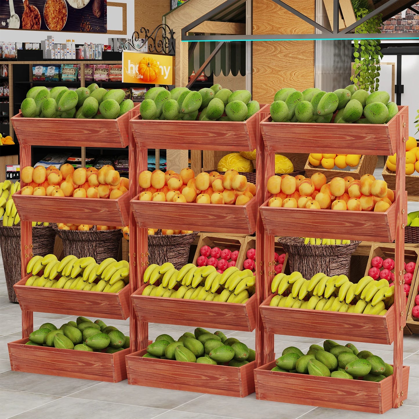 Holz Pflanzregal mit vier Ebenen für Garten Pflanzen